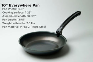 10" carbon steel frying pan with dimensions