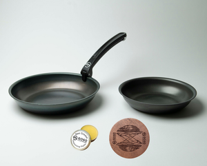 8" and 10" pan with removable handle, seasoning paste and leather scratch pad